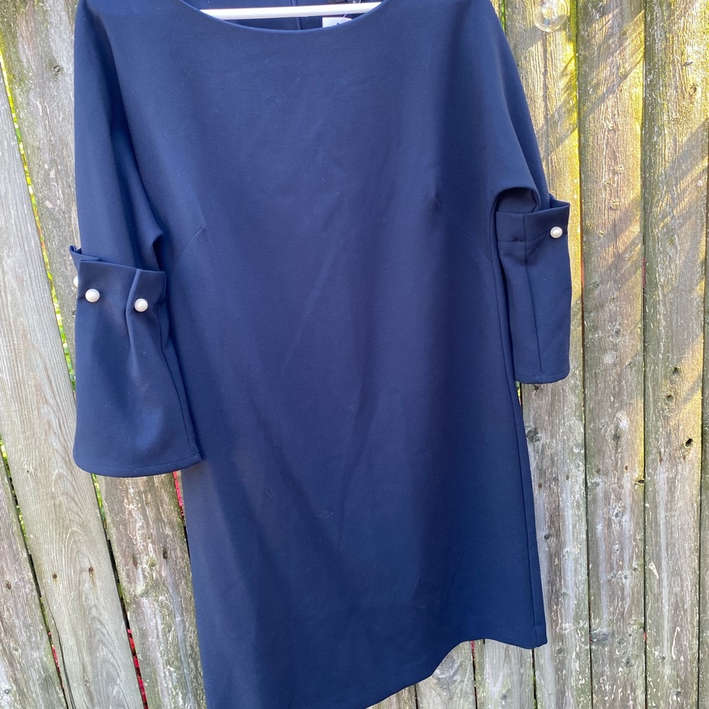 Banana Republic Bell-Sleeve Shift Dress With Pearl Accents - size 6 - Navy Blue - Picture 3 of 9
